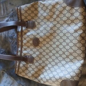 Gucci Brown and Cream Tote Bag with Signature Design